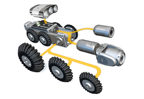 Vista de Robot con cámara de inspección de tuberías